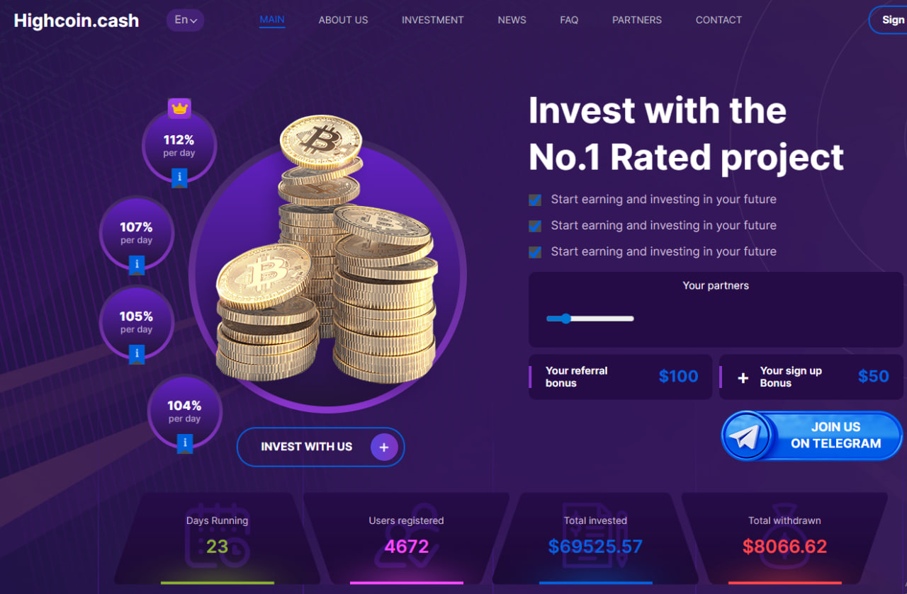 Сайт для финансового проекта высокой доходности