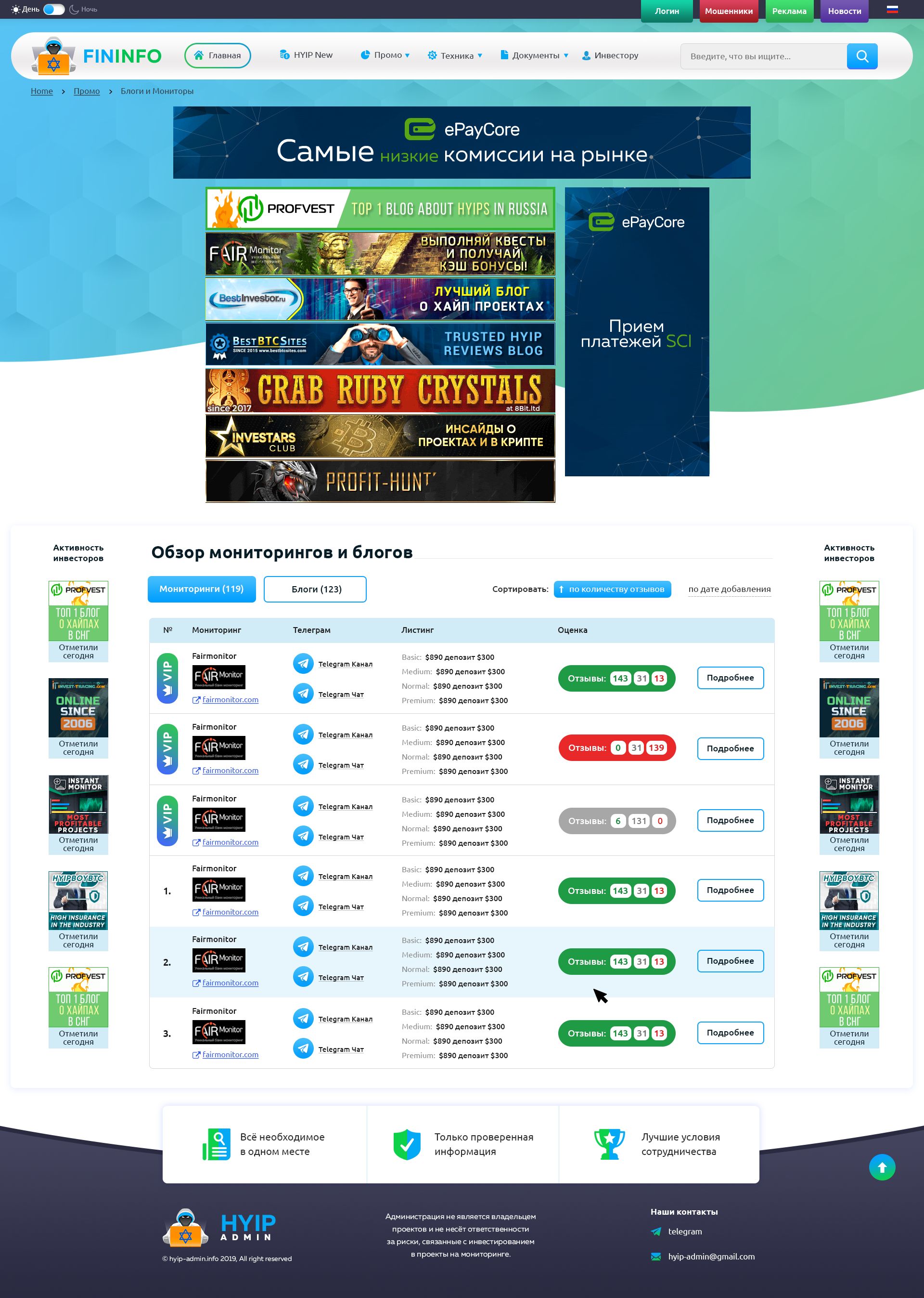Сайт о мониторинге финансовых проектов с высоким процентом